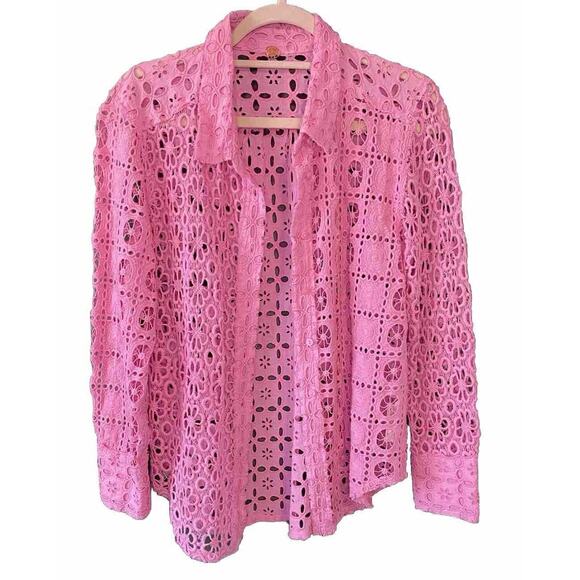 Free People Shirt Womens Small Pink Yesenia Shacket Casual Crochet Festival Top - Picture 11 of 11